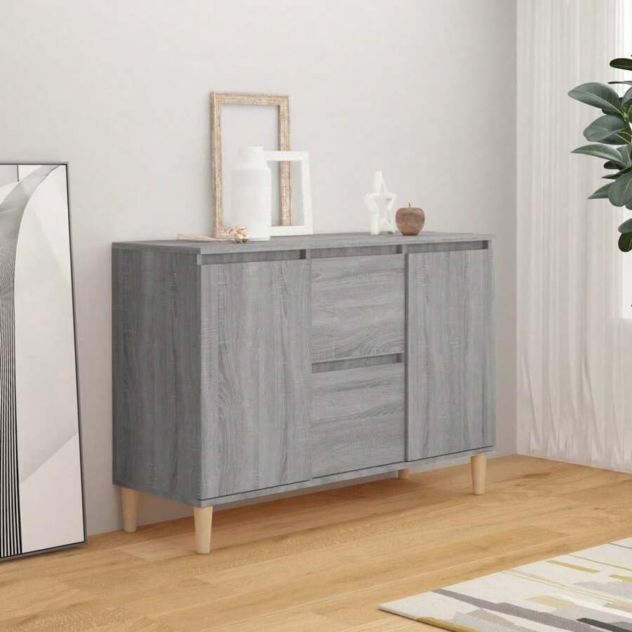 vidaXL Sideboard, Kommode mit 2 Schubladen 2 Türen, Anrichte Schrank für Wohnzimmer, Beistellschrank Mehrzweckschrank, Grau Holzwerkstoff