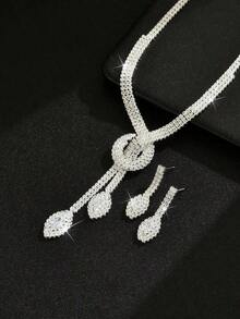 Necklace Earrings Women Jewelry Set, Suitable For Daily Wear, Dating, Geometric Pattern Party, Bridal Wedding Valentine's Day Accessories - 金子 - 查看 4