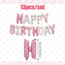 13件套粉色和白色生日快乐气球横幅，印有生日快乐字母气球，适合生日派对装饰 - 多色 - 查看 3