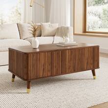 Retro-Modern Coffee Table, Height-Adjustable Top, Wavy Frame, Walnut Finish, Wooden Legs, Ample Storage Space, Multifunctional Living Room Table - Walnut - View 3