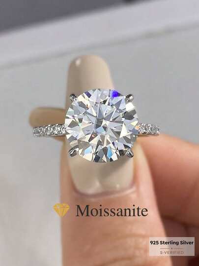 1 Peça Anel de Noivado, Anel de Casamento, Anel de Aniversário Clássico e Elegante de Prata 925 com Moissanite de 5 Quilates, Presente de Joias Femininas, Presente de Natal