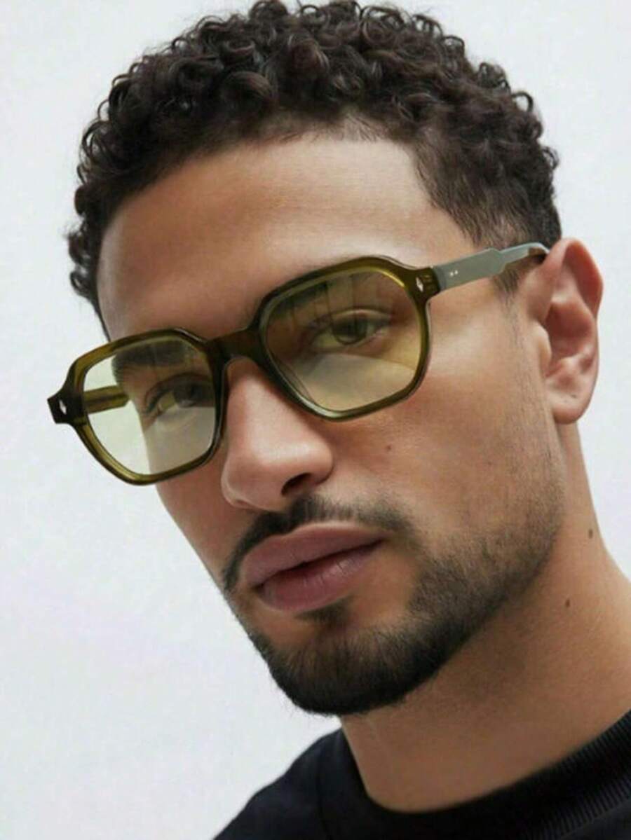 1 Pair Men's Square Minimalist Rivet Multifunctional Fashion Fashion Glasses - Green - View 1