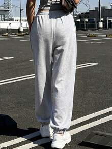 Women's Casual Drawstring Sports Pants, Spring/Summer Fall - Light Grey - View 2