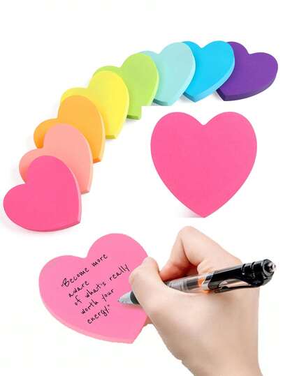 600pcs Heart-Shaped Sticky Notes, 6 Colors, 100pcs/Book, Colorful Self-Adhesive Memo Pads, Stationery, Cute Desk Decor, School & Office Supplies, Teacher Gifts, Suitable For Classroom And Office Use