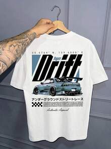 FRACTYR 男士夏季休闲街头服饰 | 日本街头赛车“Hyper Drift”图案T恤 | 必备复古街头风单品 | 圆领短袖上衣 - 白色 - 查看 3