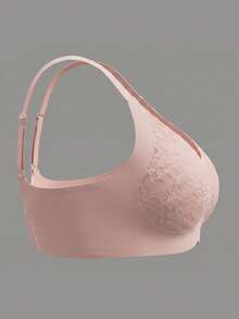 1pc Women's Wireless Lace Bra - Molded Cup, Adjustable Straps, Comfortable For Daily Wear - Pink - View 7