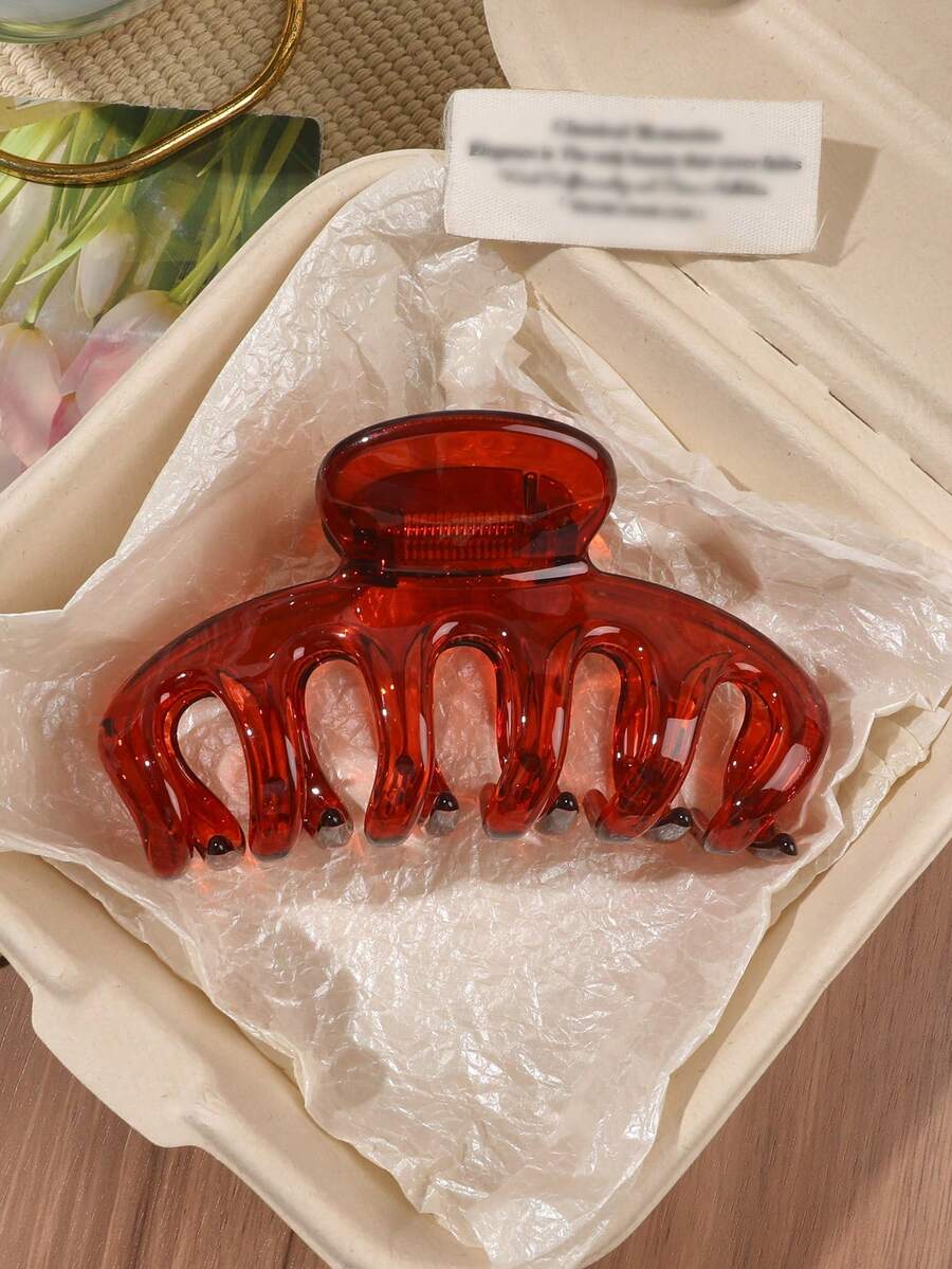1个酒红色PC材质透明南瓜发爪,高冠枕骨发髻发夹,发爪,复古别致简约多巴胺造型,适合度假、海滩、通勤、野餐、派对、旅行、生日等场合 - 彩色 - 查看 1
