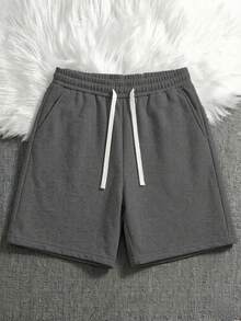 Men's Casual Drawstring Waist Knit Shorts, Suitable As Father's Day Gift, Available In Multiple Colors, Lightweight And Breathable Summer Shorts - Dark Grey - View 5