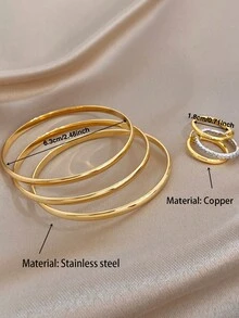 Juego de joyería de pulsera y anillo chapado en oro de 18K con circonita de dos tonos, para mujeres y damas, joyería de acero inoxidable de estilo bohemio de verano para la playa, regalo para mamá, para fiestas diarias, galas, bodas, San Valentín, aniversarios, festivales de música, Navidad, citas, Día de Pascua - Multicolor - Ver 5