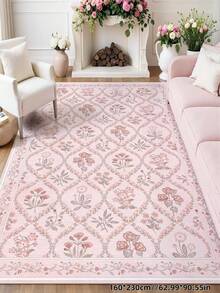 1 pieza Alfombra floral rosa parisina bohemia moderna, adecuada para la sala de estar; Alfombra impresa retro rojo óxido con estilo granja, antideslizante, adecuada para dormitorio, comedor, dormitorio, oficina, decoración del hogar - Rosa Pálido - Ver 7