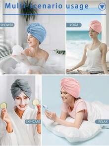 Hair Drying Caps With Button Closure, Super Absorbent Quick-Dry Hair Towels, Hair Wraps Suitable For Girls And Women, Perfect For Long And Thick Wet Hair Hair Bonnet Shower Towels For Beauty Salon, Hotel Sports,Home Essentials, Towel, Skin Care - Multicolor - View 8