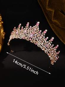 1件时尚粉色水滴形水钻皇冠，适合女士婚礼、生日、节日派对佩戴 - 粉色 - 查看 8