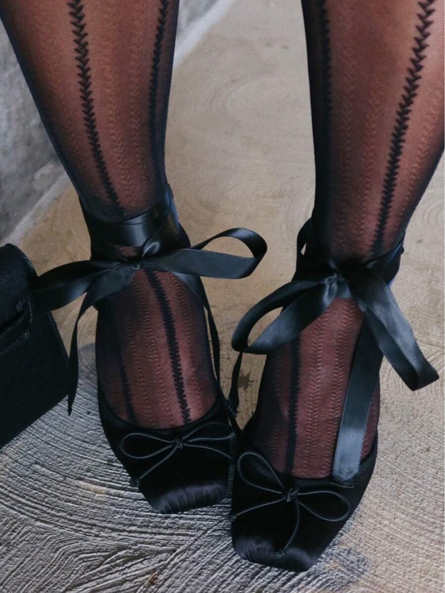 Ballet High Heels Pumps For Women Mary Janes Style Lace-Up Stiletto Heels With Bow Satin Square Toe Elegant  Strappy High Heels Women's Dancing Party Weeding Shoes  - 黑色 - 查看 1