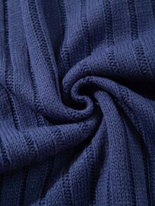 Men's Casual Loose Solid Color Twist Rope Textured V-Neck Button-Up Short Sleeve Knit Cardigan Sweater, Navy Blue, Spring/Summer - Navy Blue - View 10