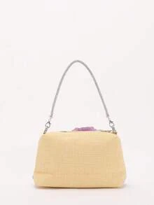 花卉刺繡迷你肩背包 可愛波希米亞風女用手拿包 日常約會海邊度假派對適用 - 黃色 - 查看 5