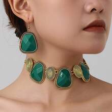 Fashionable Tortoiseshell Pattern Jewelry Set - Asymmetrical Shaped Earrings And Matching Necklace, Suitable For Party And Daily Wear - Geometric Shapes - View 8