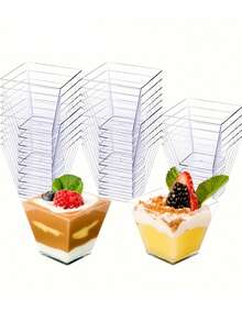 50/30pcs/1pc-Reusable Trapezoid Mini Cups, Mousse Cups, Pudding Cups, Dessert Cups, Suitable For Appetizers And Desserts, Pudding Mousse Cups, Suitable For Various Occasions, Weddings, Hand Wash, Party Cup Holder Decorative Cup Design Durable Cup Material, Mini Cup Holder - White - View 10