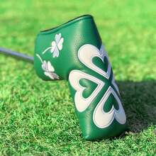 1PC Lucky Clover Blade Putter Head Cover - White & Green Heart Four-Leaf Clover Design, Premium PU, Golf Putter Headcover For Blade Putters, Weather-Resistant Golf Club Accessory With Soft Lining Protection - Multicolor - View 6