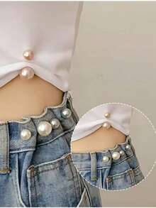 6pcs Pearl Denim Jeans Buttons, Anti-Glare, Anti-Slip Clips, Pants Length Adjusters - Multicolor - View 2