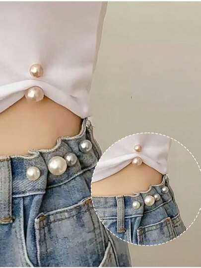 6pcs Pearl Jeans Ankle Clip, Chest Anti Light Needle, Anti Stepping Slipper Buckle, Pants Length Adjuster
