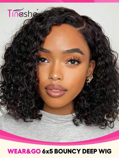 Tinashe Pull & Go 蓬松深卷波浪无胶假发 短款波波头假发 预剪裁 6*5 蕾丝漂白结 Wear & Go 无胶蕾丝闭合假发 桶形卷发假发 漂白结 适合初学者 万圣节服装 女士 万圣节美甲 Plancha Para Cabello 无胶假发 真人发 万圣节妆容 Cosplay 仙女发型 婚礼美人鱼黑色假发 美发用品