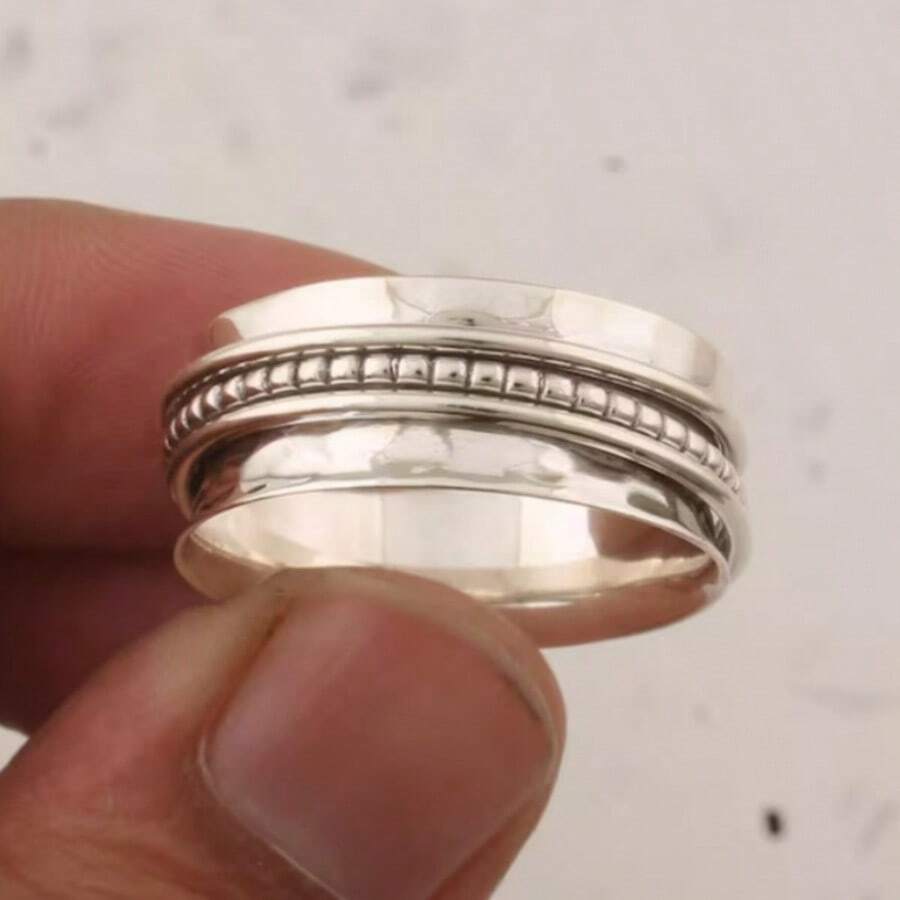 Silver Forged Copper Ring, Stress Relief Design, Handmade Gift For Men And Women - Silver - View 1