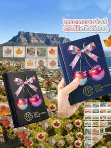 Bowknot Cherry Pattern Coin Album, Multi-Functional Dynamic Banknote And Coin Collection Album, Portable Commemorative Penny Coin Album, Penny Coin Collection Album, Penny Coin Collection Passport, Coin Collection Enthusiast, Perfect Gift For Friends, Family And Loved Ones, Suitable For Home, Office And Travel, Ideal Gift For Organization Enthusiasts, Back To School, Holidays, Birthday Parties, Teacher's Day, Coin Collector's Gift - Multicolor - View 1