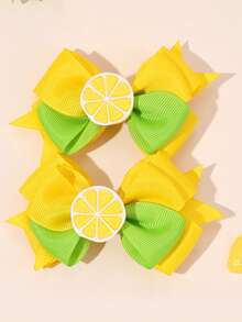 2 Stück gelbe Zitronen Haarschleifen Clips, gelb-grüne Satinband Haarschleife, Haarstyling Clips, exquisite Frucht-Schleifen Haarspangen, Frühlings- und Sommer-Haaraccessoires für den Alltag - Verschiedenfarbig - View 2