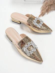 Cómodas y fáciles de usar sandalias planas tipo slide minimalistas francesas en oro y plata - Dorado - Ver 7
