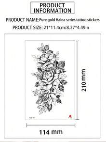 2pcs Black Dragon & Rose Flower Temporary Tattoo Stickers, Waterproof Realistic Tattoo Decals For Women's Arms, Legs, Suitable For Parties, Music Festivals - Black - View 8