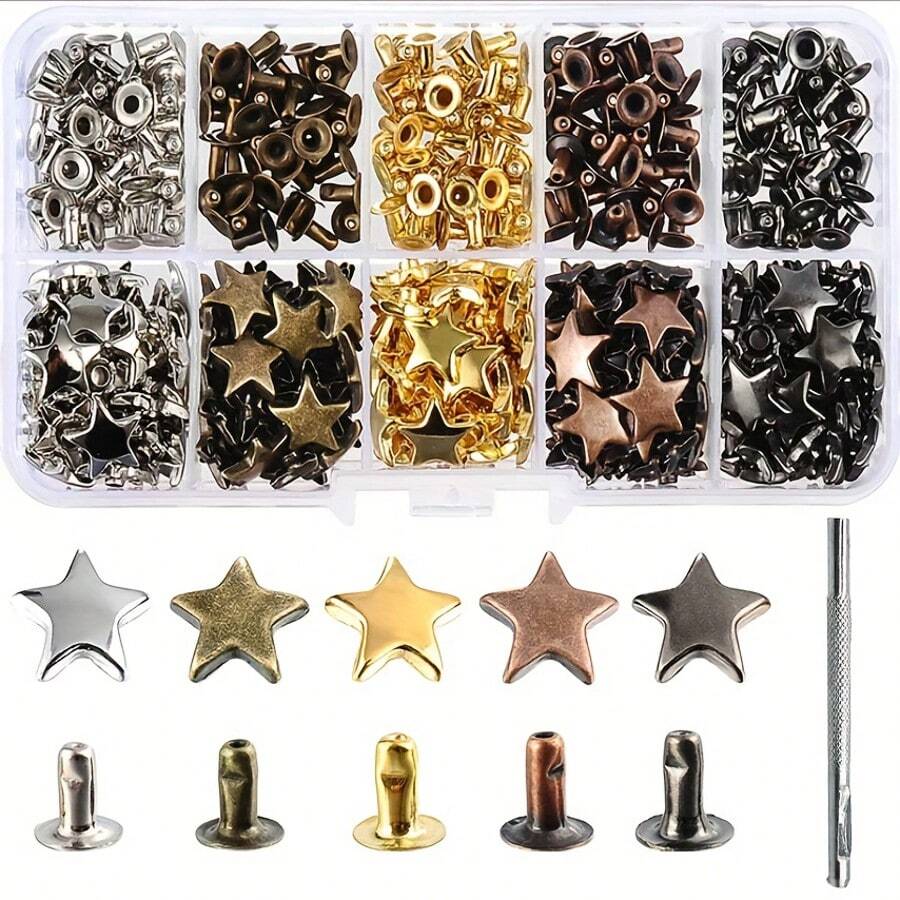 200Sets Gun Metal Star Rivets For Leather Star Rivet Studs Garment Rivets Leather Rivets Studs And Spikes For Leather Craft DIY - 200 Sets - View 1