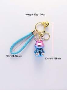 1pc New Plated Sitting Rabbit With Rhinestone Bell Braided Rope Elegant Keychain Decoration Toy Small Gift - Multicolor - View 8