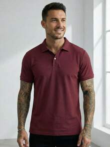 YLF MODAS Camisa POLO Básica de Verão com Gola Clássica e Manga Curta Confortável e Respirável - Vinho - Visão 1
