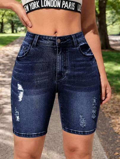 Pantalones cortos de mezclilla rotos de corte ajustado para mujer, casuales y cómodos,shorts vaqueros, Pantalones cortos casuales y versátiles