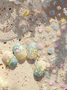 MAOMIA Seashell Full Nail Stickers, Fresh Ocean Style, Waterproof Long-Lasting Removable Nail Art Decals For Summer - Multicolor - View 2