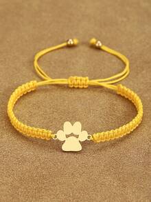 1pc 304 Stainless Steel Pet Paw Print 18K Gold Plated Bracelet, Minimalist Adjustable Handmade Woven Nylon Rope Bracelet, 12 Color Combinations Suitable For Men And Women Daily Wear, Perfect Gift For Holidays - Multicolor - View 10