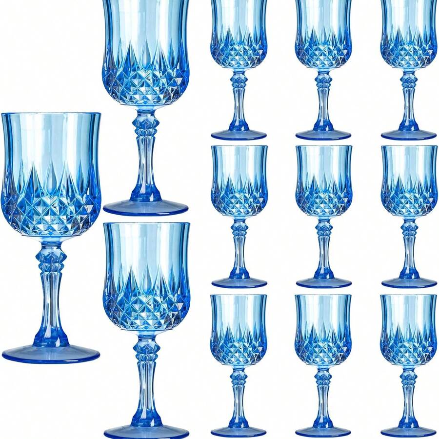 Multi-Color Retro Diamond Patterned Wine Glasses, 12/6/4/2/1 Piece Set - 7oz Unbreakable Champagne Flutes, Crystal-Like Reusable Glassware For Kitchen, Dining, Engagement, Wedding, Birthday, Housewarming, Mother's Day, Father's Day, Celebration, Back To School, Reunion, Nautical Themed Events, Dishwasher