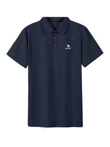 CAMEL CROWN 男士运动宽松夏季速干Polo衫短袖T恤翻领休闲百搭户外上衣 - 黑夜藍 - 查看 1