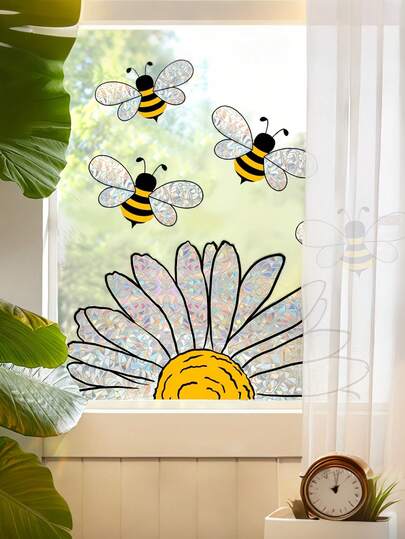1 miếng dán cửa sổ hình hoa hướng dương và ong, phim dán cửa sổ cầu vồng hình hoa ong, decal dán cửa sổ hai mặt nhiều màu sắc, dán tĩnh điện cho kính, trang trí bằng giác hút, miếng dán cửa sổ chống va chạm, thích hợp trang trí cửa sổ phòng ngủ, phòng khách nhà cửa.