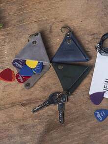Leather Solid Color Customized Data Cable Storage And Protection Customized Text LOGO Vintage European And American Style Pouch Triangle Keychain Bag Data Cable & Bluetooth Earphone Storage Bag Suitable For Going Out Decoration Earphone Storage Coin Key Convenient To Carry Holiday Party Gift Giving Mother's Day Birthday - Multicolor - View 5