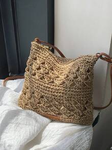 Minimalist One Shoulder Woven Small Handbag For Women - Khaki - View 3