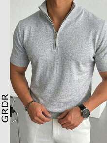 GRDR Men's Summer Half-Zip Solid Color Short Sleeve Knit Sweater, Suitable For Summer Outings, Essential For Fashionable Styling - White - View 5