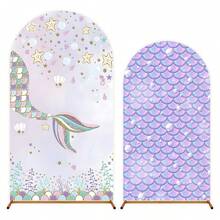 美人魚生日背景裝飾橫幅，夏季主題生日派對貝殼、海星與蝴蝶拱門背景裝飾，適用於生日與嬰兒洗禮派對裝飾用品、婚禮、花園、居家與房間裝飾（紫色） - A - 查看 7