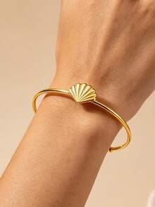 1PC Stainless Steel Tiny Shell Open Bracelet For Women Minimalist Gold Color Shell Bracelets Jewelry Accessories Wedding Party Gift - Multicolor - View 3