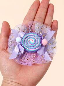 2pcs Girls Cute Spring/Summer Collegiate Style Double-Layer Ribbon Bow Soft Clay Watermelon Decor Hair Clips,Festival,Party - Multicolor - View 3