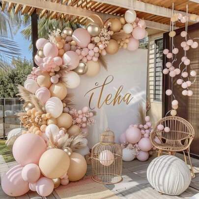 115件灰色、粉色、裸色气球拱门套装，包含金色金属气球，适用于情人节、波西米亚风订婚、婚礼、新娘送礼会、生日、婴儿派对装饰