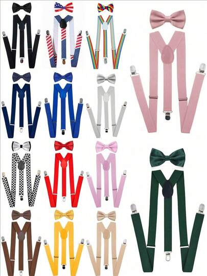 Suspender Bow Tie Set Clip On Y Shape Adjustable Braces, Suspenders Shoulder Straps For Halloween Cosplay Party And Banquets,For Going Out Outfit Wedding Party And For Gift Halloween Accessories, Halloween Costumes Autumn-Winter Accessories Halloween Costume,Suitable For Teens, Youth,Men,Casual, Outdoor, Athletic, Vacation, Graduation Gifts,