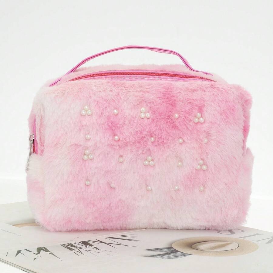 Multineos Comercial Large Plush Cute Cosmetic Bag/Case - New Design - Hot Pink - View 1