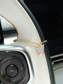 1pc Alloy Gradient Butterfly Pendant Car Hanging Ornament Creative Elegant Car Decoration Hanging Accessory Steering Wheel Decor Pendant Car Interior Accessory - A - View 4