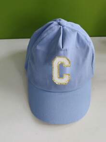 1顶婴儿A-Z字母幼儿浅蓝色字母刺绣棒球帽，可爱风格防晒帽，日常百搭帽 - 藍色 - 查看 9